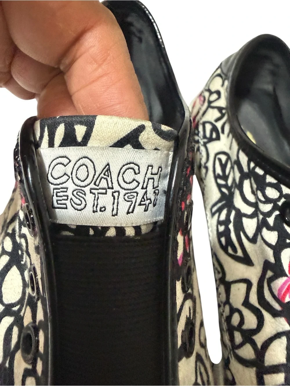 COACH Women’s Cream Slip-On Sneakers with Black & Red Floral Print